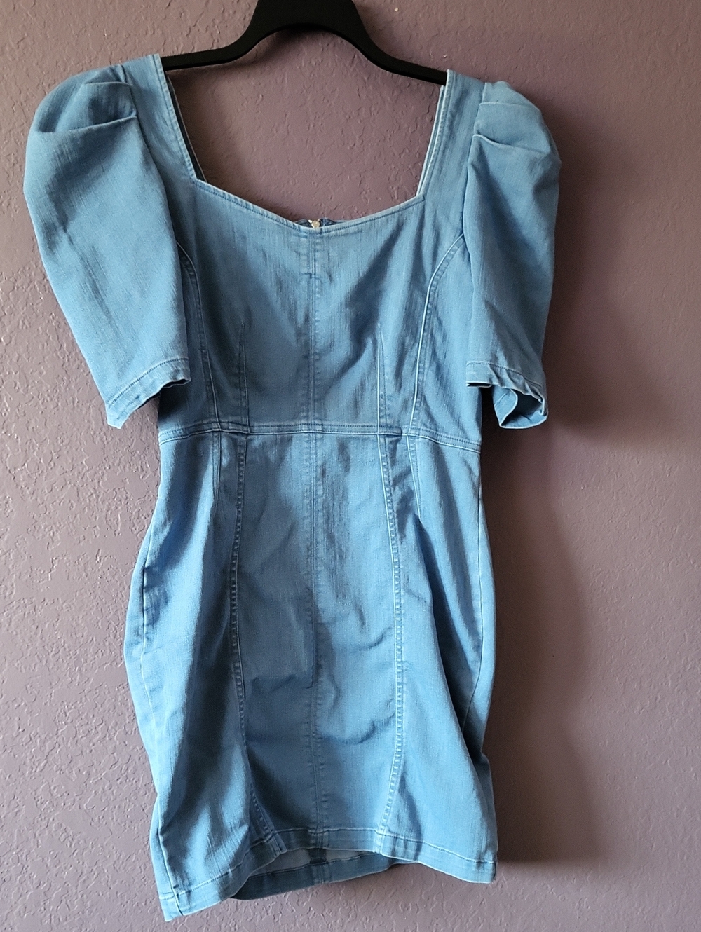 Haute Monde Light Blue Denim Puff-Sleeve Mini Dress